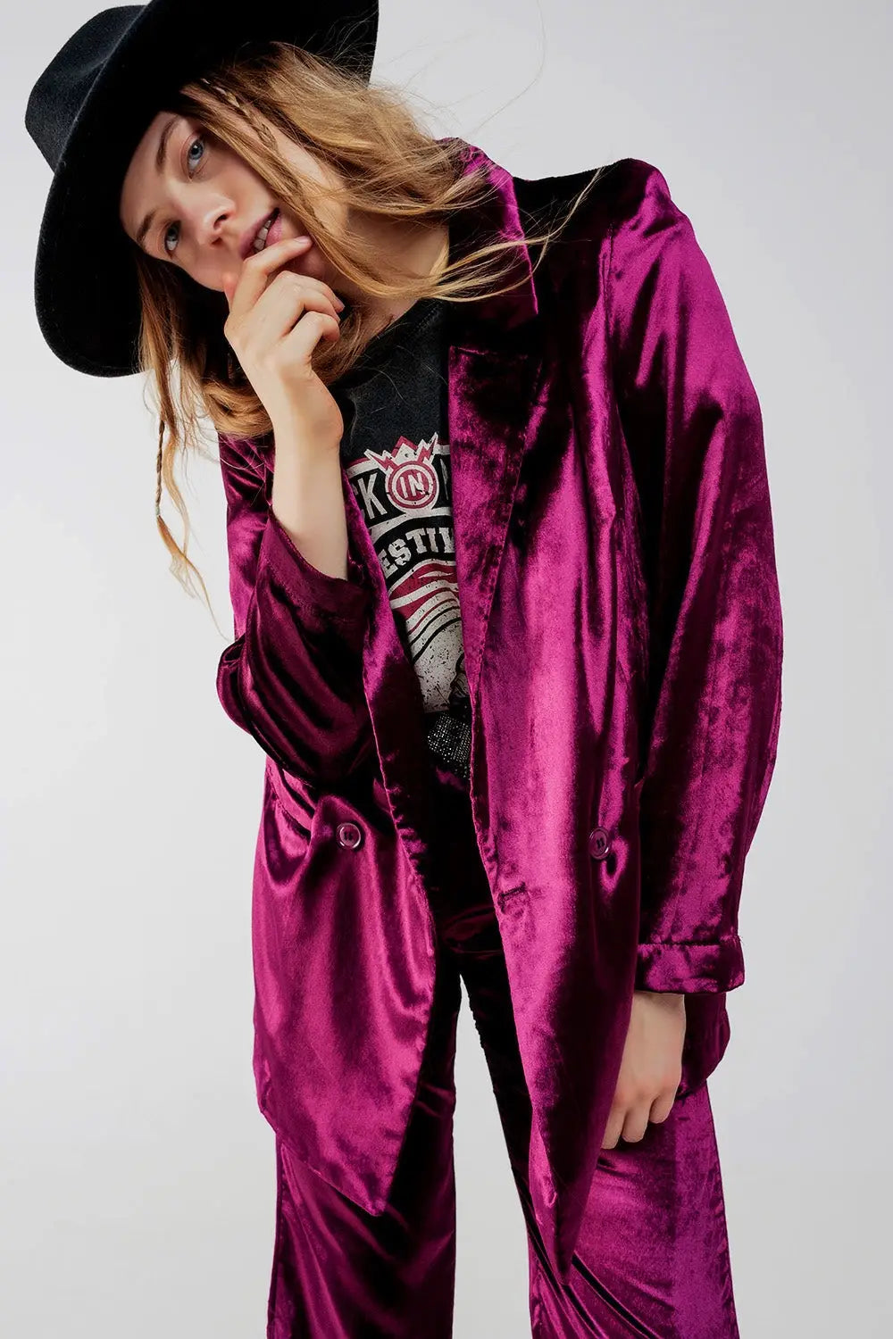 Purple velvet oversized blazer - Jackets