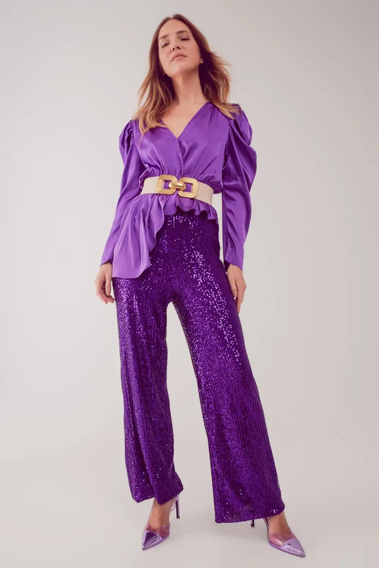 Asymmetric puff sleeve blouse in purple - Shirts