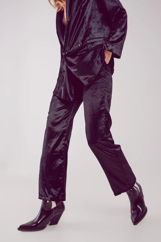 Straight leg velvet pants in black - Pants