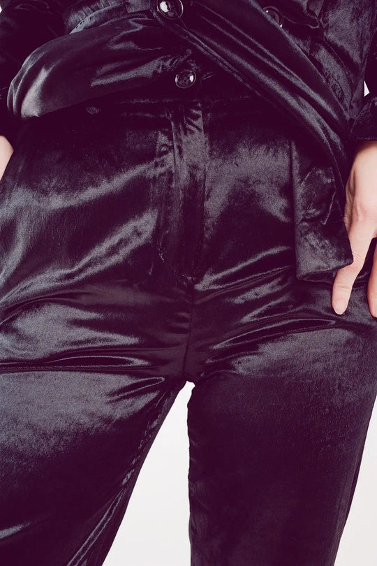 Straight leg velvet pants in black - Pants