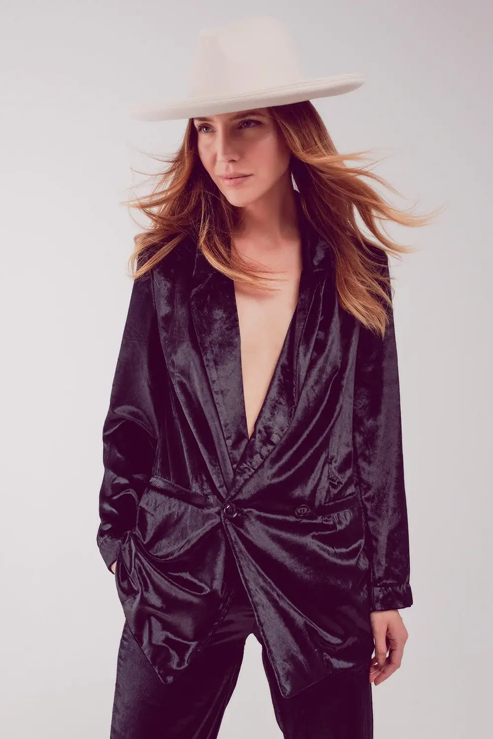 Black velvet oversized blazer - Jackets