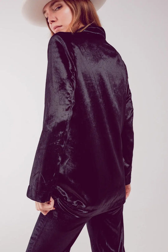 Black velvet oversized blazer - Jackets