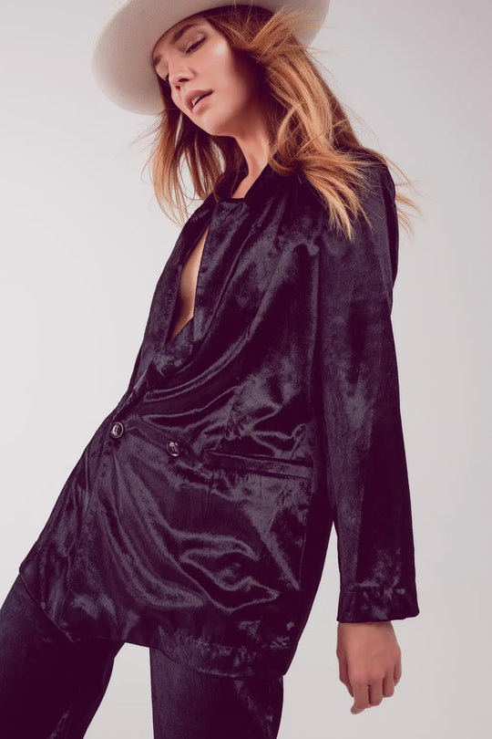 Black velvet oversized blazer - Jackets