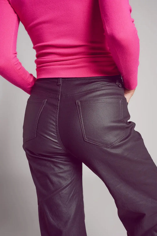 Faux leather wide leg trouser in grey - Pants