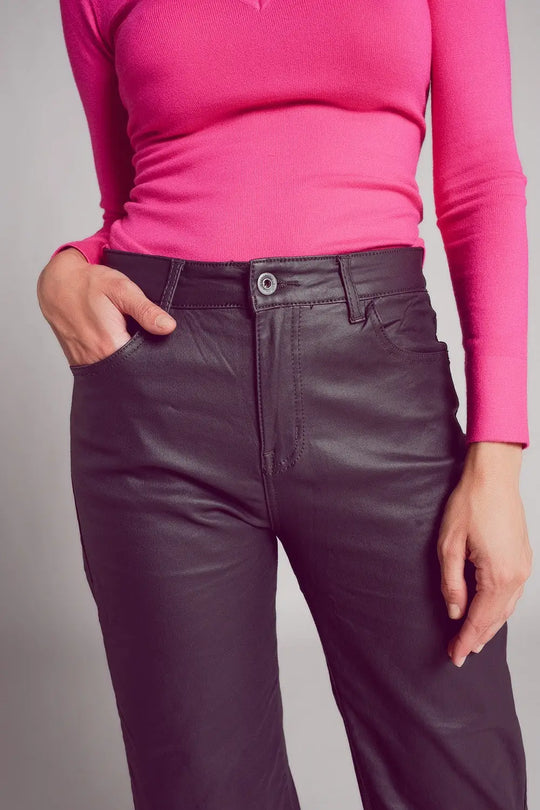 Faux leather wide leg trouser in grey - Pants
