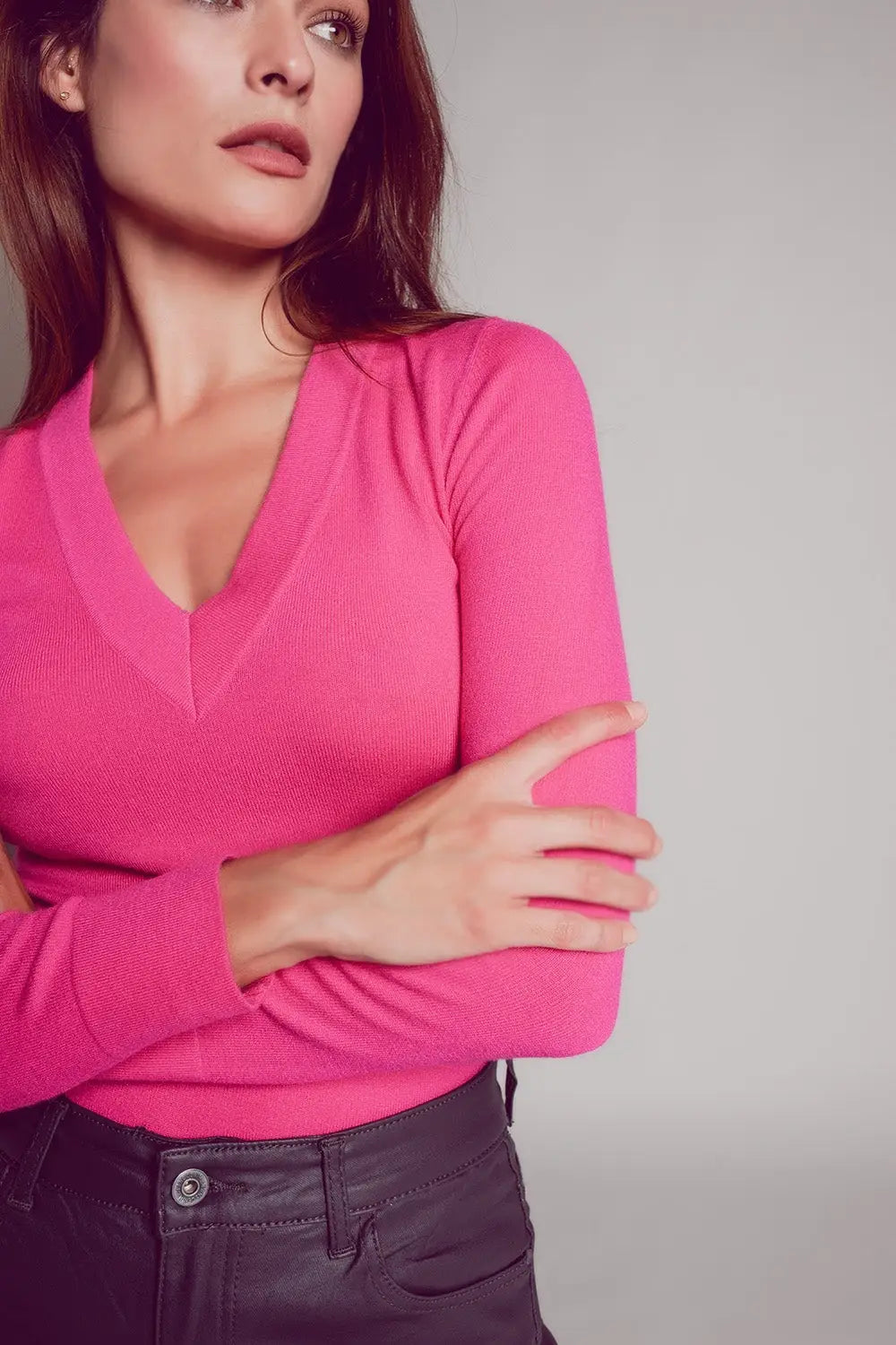 V neck fine knit jumper in fuchsia - Sweaters