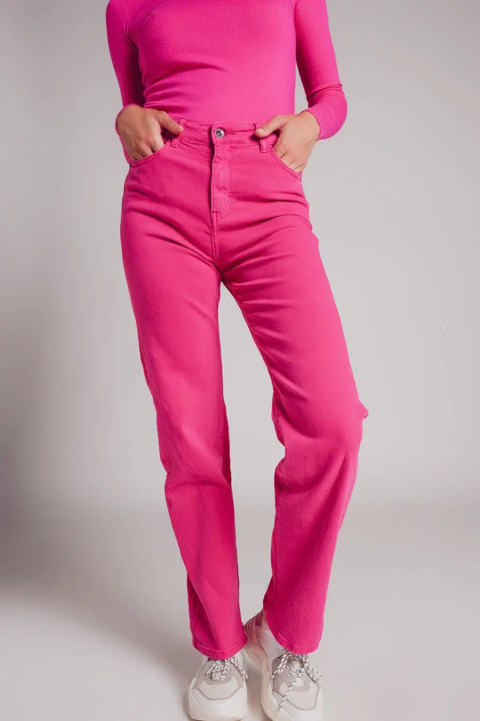 High rise slouchy mom jeans in fuchsia - Colored Jeans