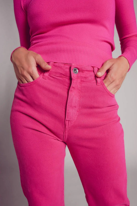 High rise slouchy mom jeans in fuchsia - Colored Jeans