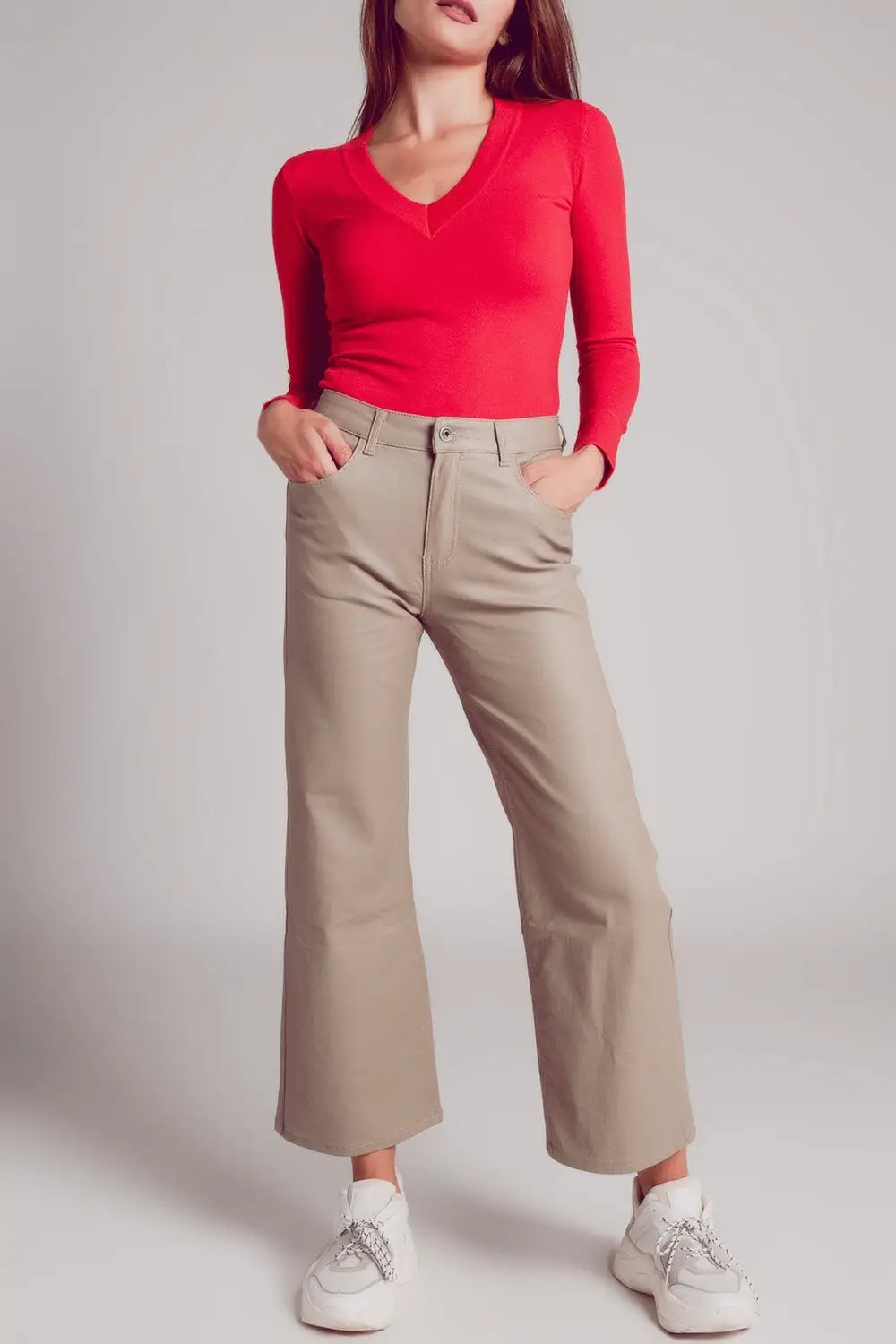 V neck fine knit jumper in red - Sweaters