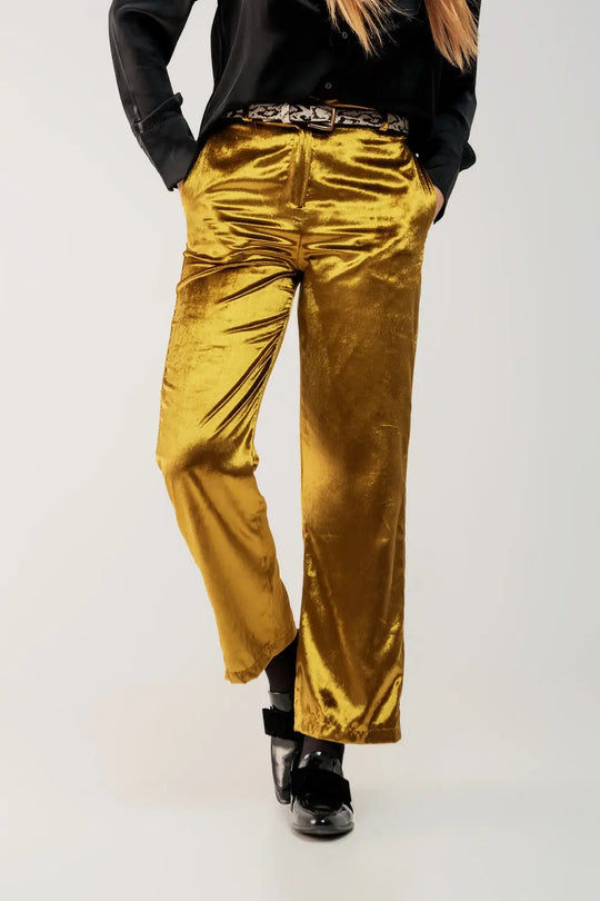 Straight leg velvet pants in lime - Pants