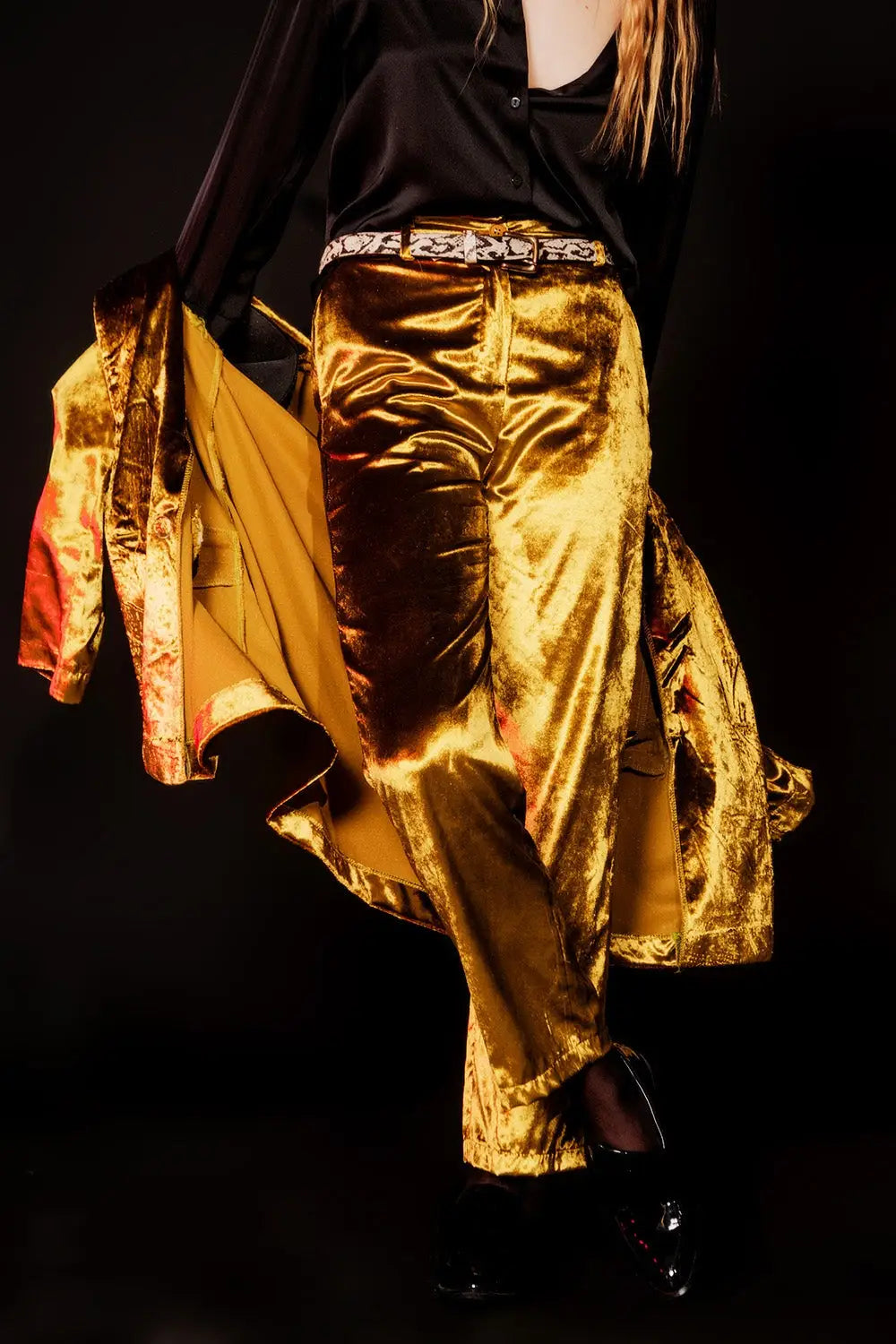 Straight leg velvet pants in lime - Pants