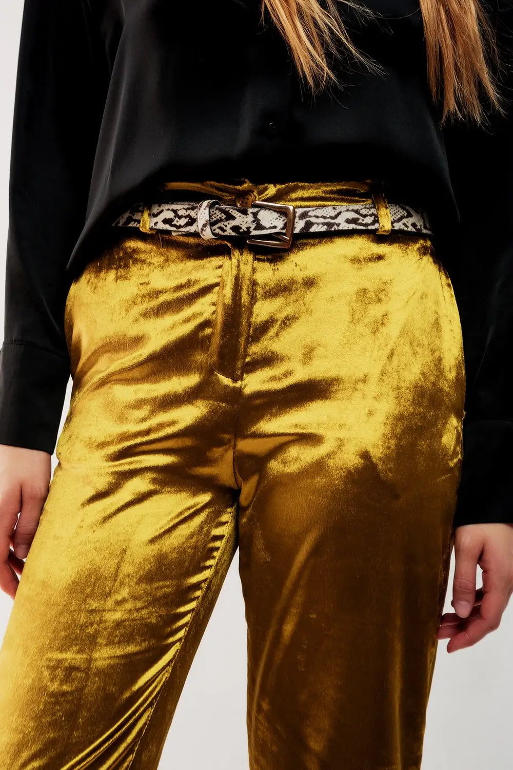 Straight leg velvet pants in lime - Pants