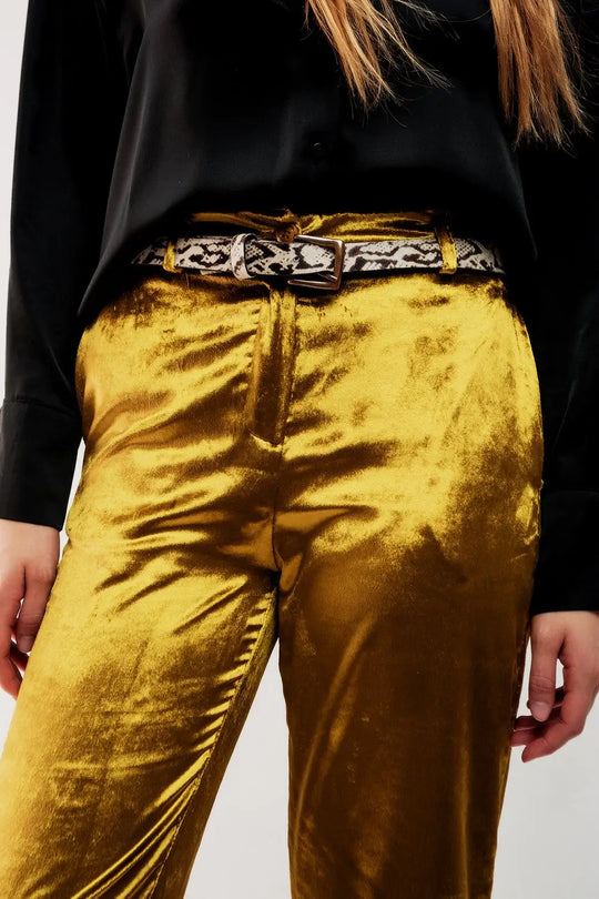 Straight leg velvet pants in lime - Pants