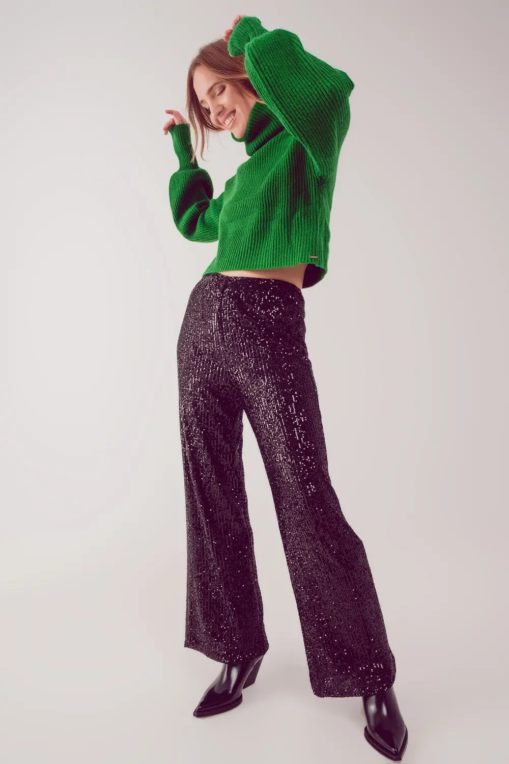 Sequin wide legs pants in black - Pants