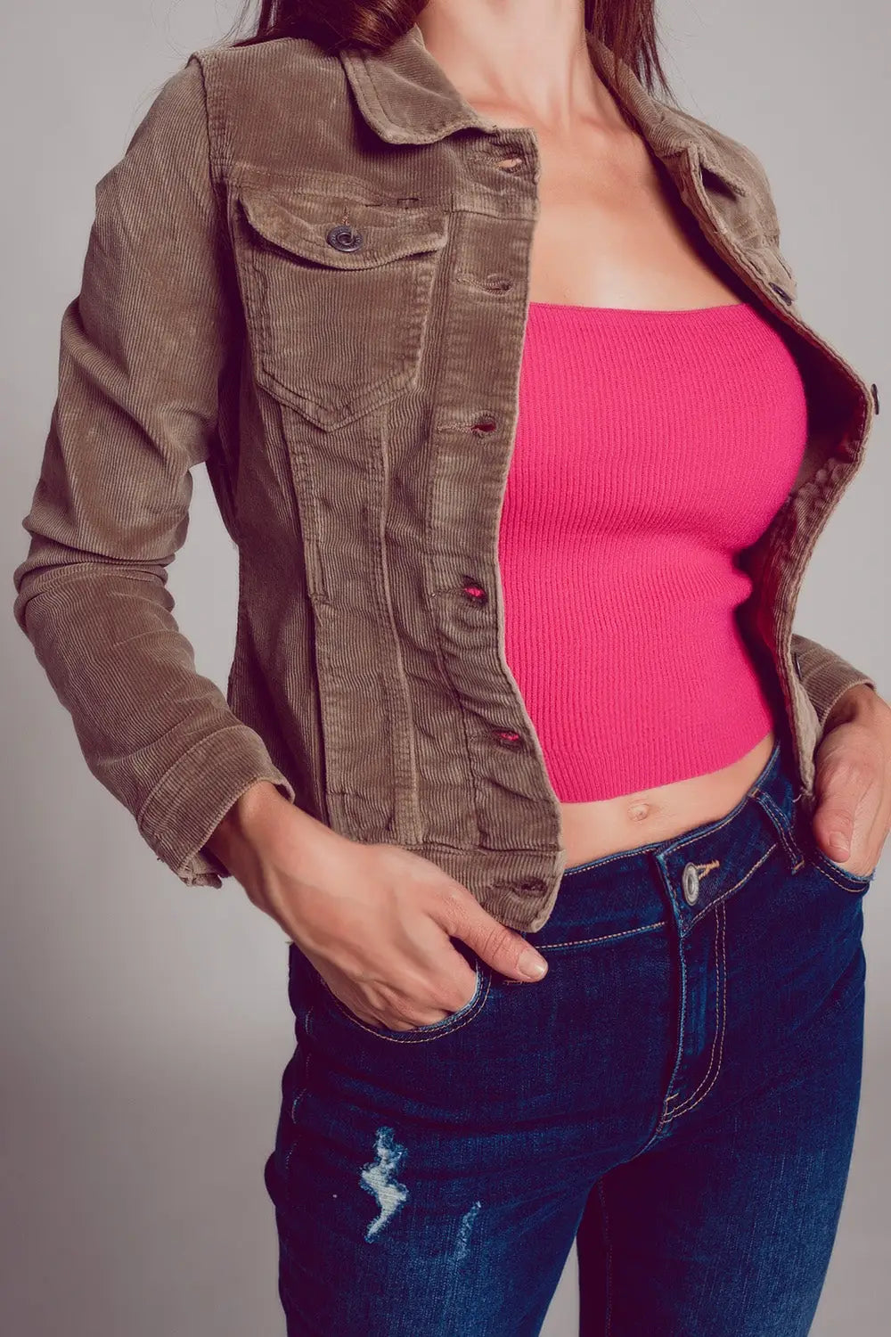 Beige cropped cord jacket - Jackets