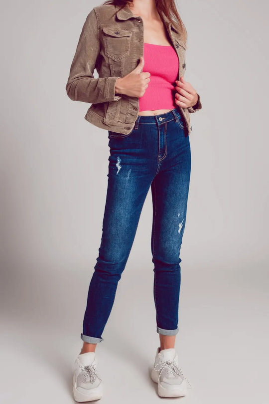 Beige cropped cord jacket - Jackets