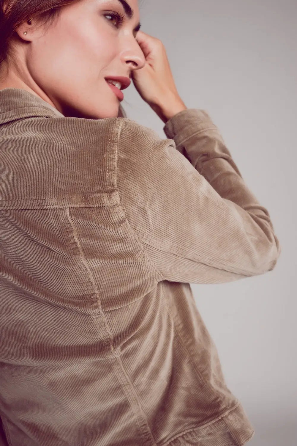 Beige cropped cord jacket - Jackets