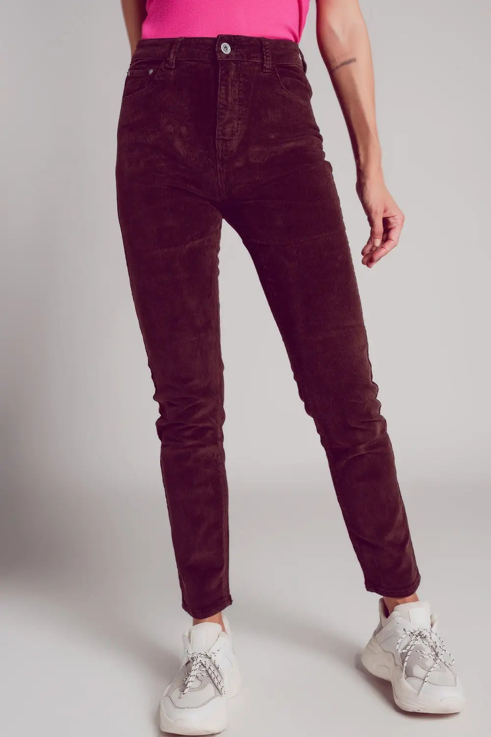 Cotton skinny cord pants in chocolate brown - Pants