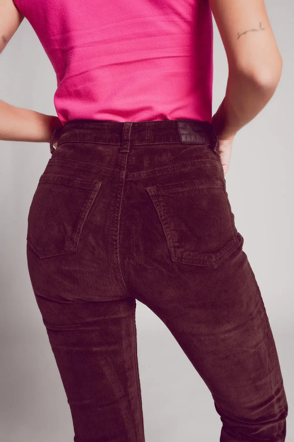 Cotton skinny cord pants in chocolate brown - Pants