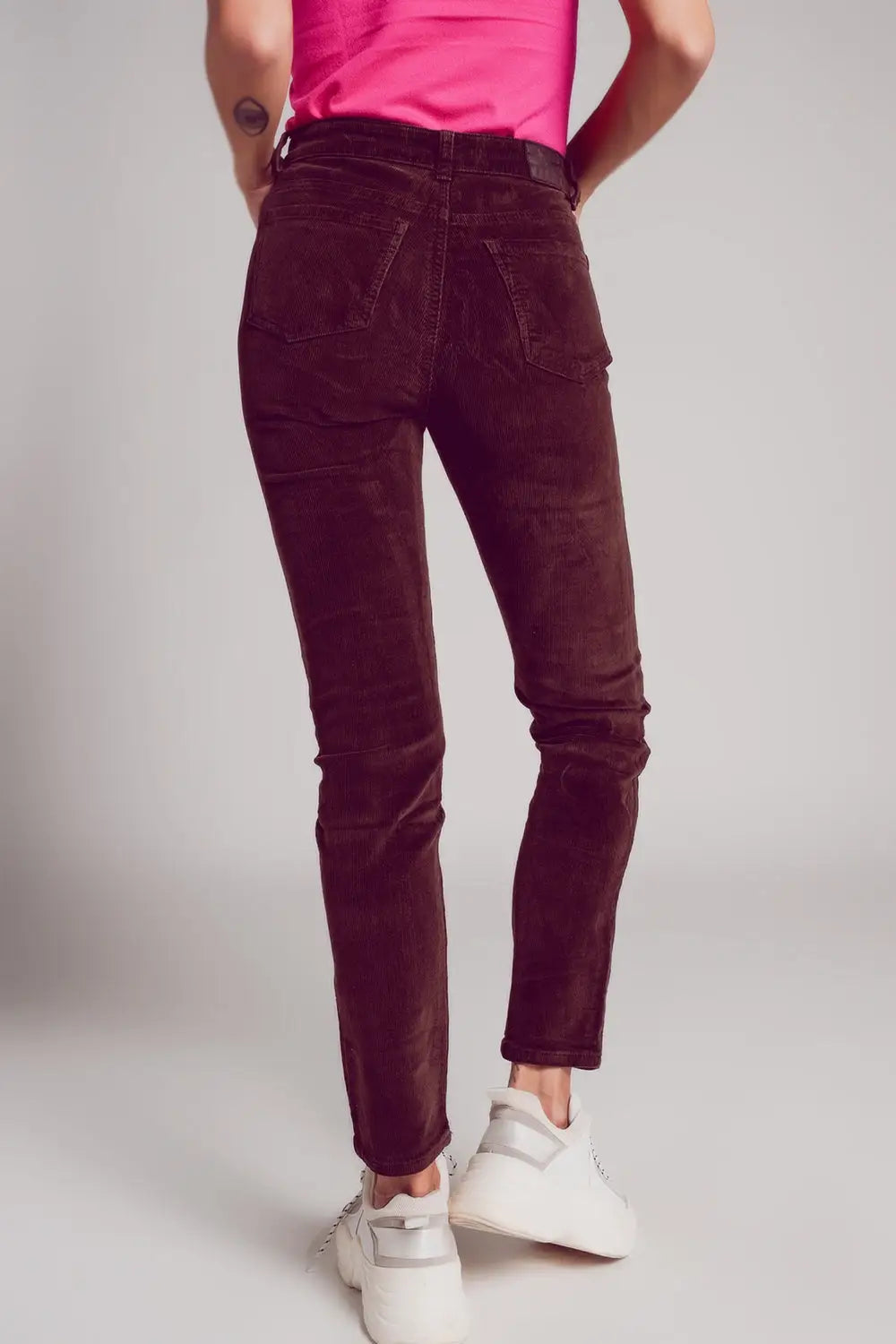Cotton skinny cord pants in chocolate brown - Pants