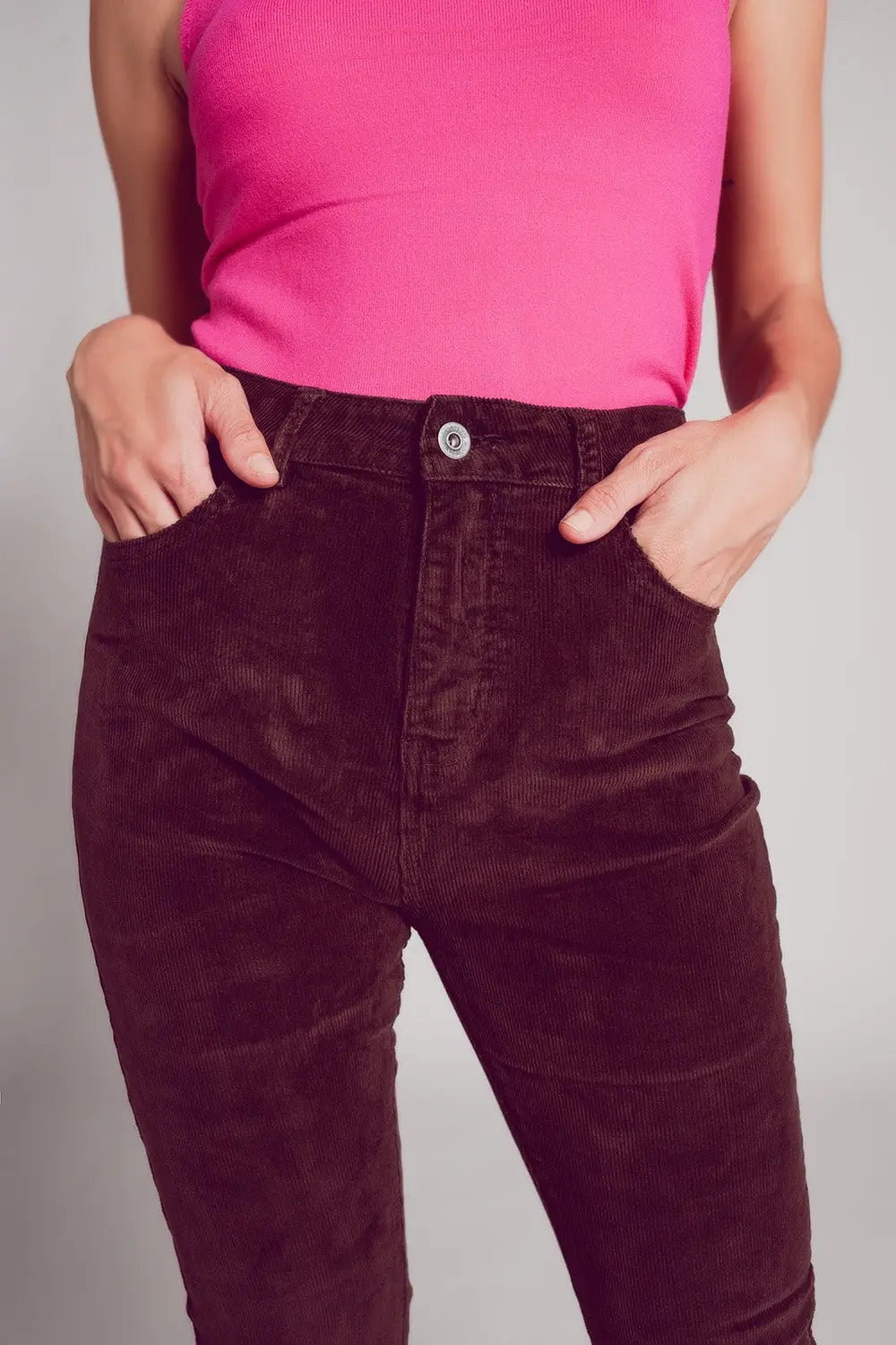 Cotton skinny cord pants in chocolate brown - Pants
