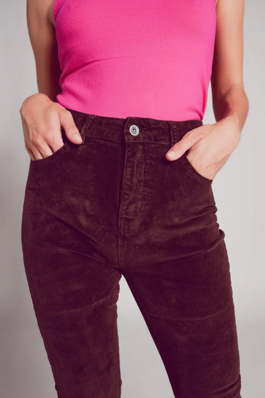 Cotton skinny cord pants in chocolate brown - Pants