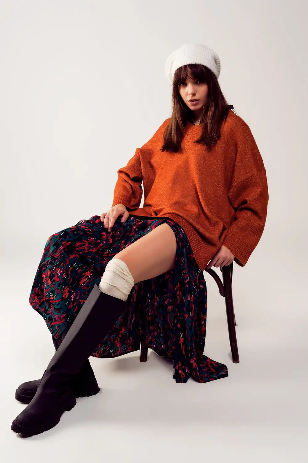Oversized v neck sweater dress in orange - ORANGE / ONE - Sweaters
