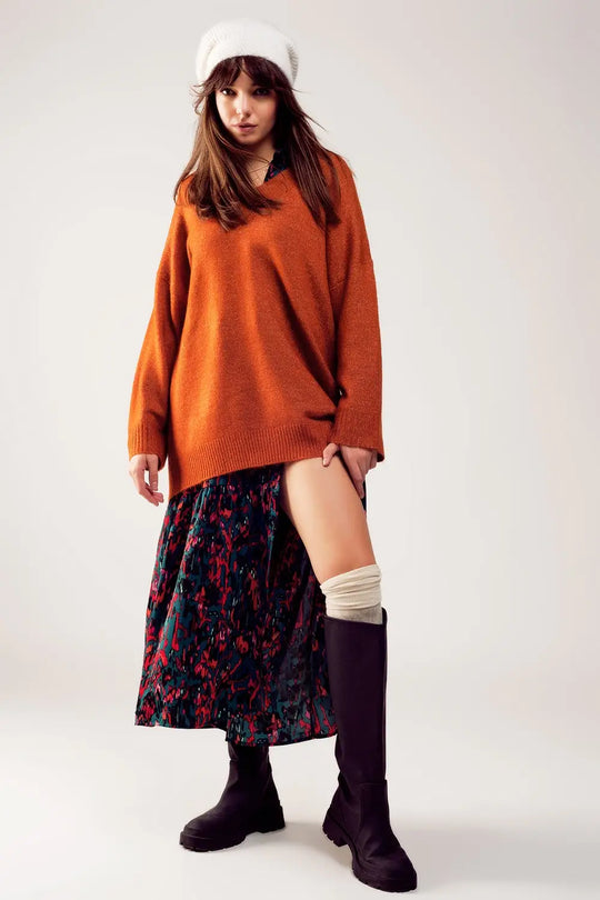 Oversized v neck sweater dress in orange - ORANGE / ONE - Sweaters