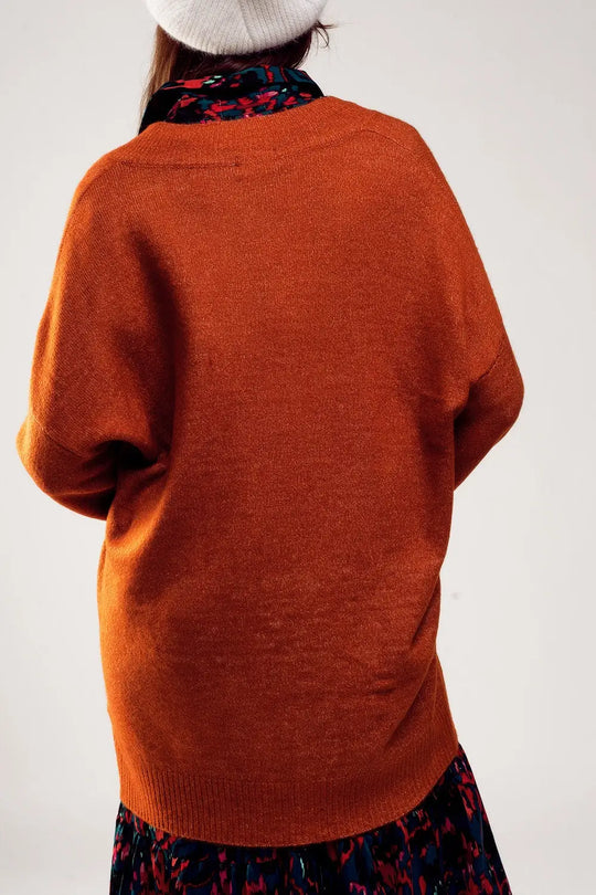 Oversized v neck sweater dress in orange - ORANGE / ONE - Sweaters