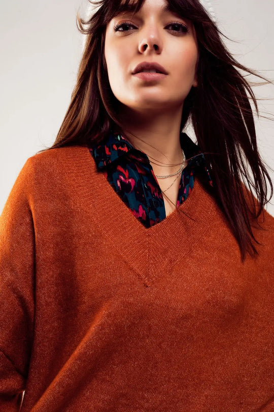 Oversized v neck sweater dress in orange - ORANGE / ONE - Sweaters