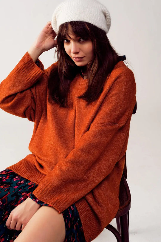 Oversized v neck sweater dress in orange - ORANGE / ONE - Sweaters