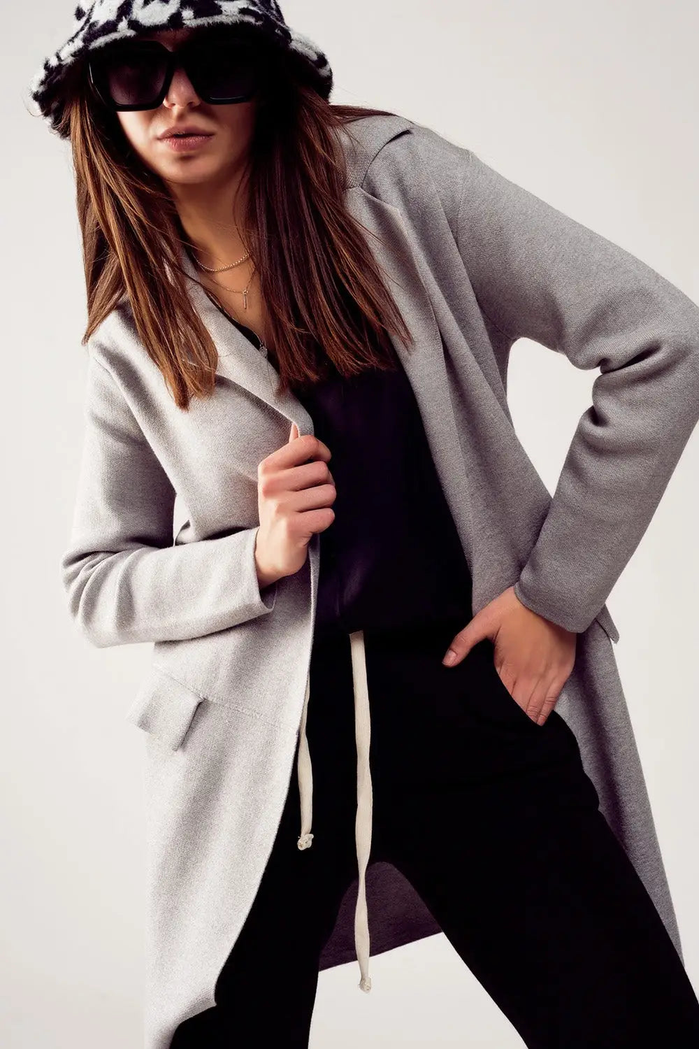 Oversized collar maxi cardigan in grey - GRAY / ONE - Cardigans