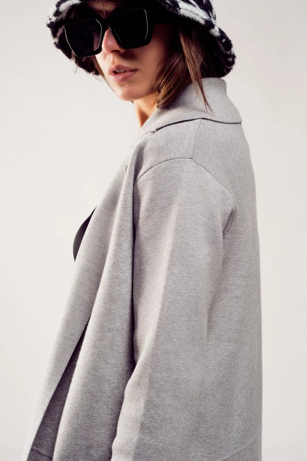 Oversized collar maxi cardigan in grey - GRAY / ONE - Cardigans