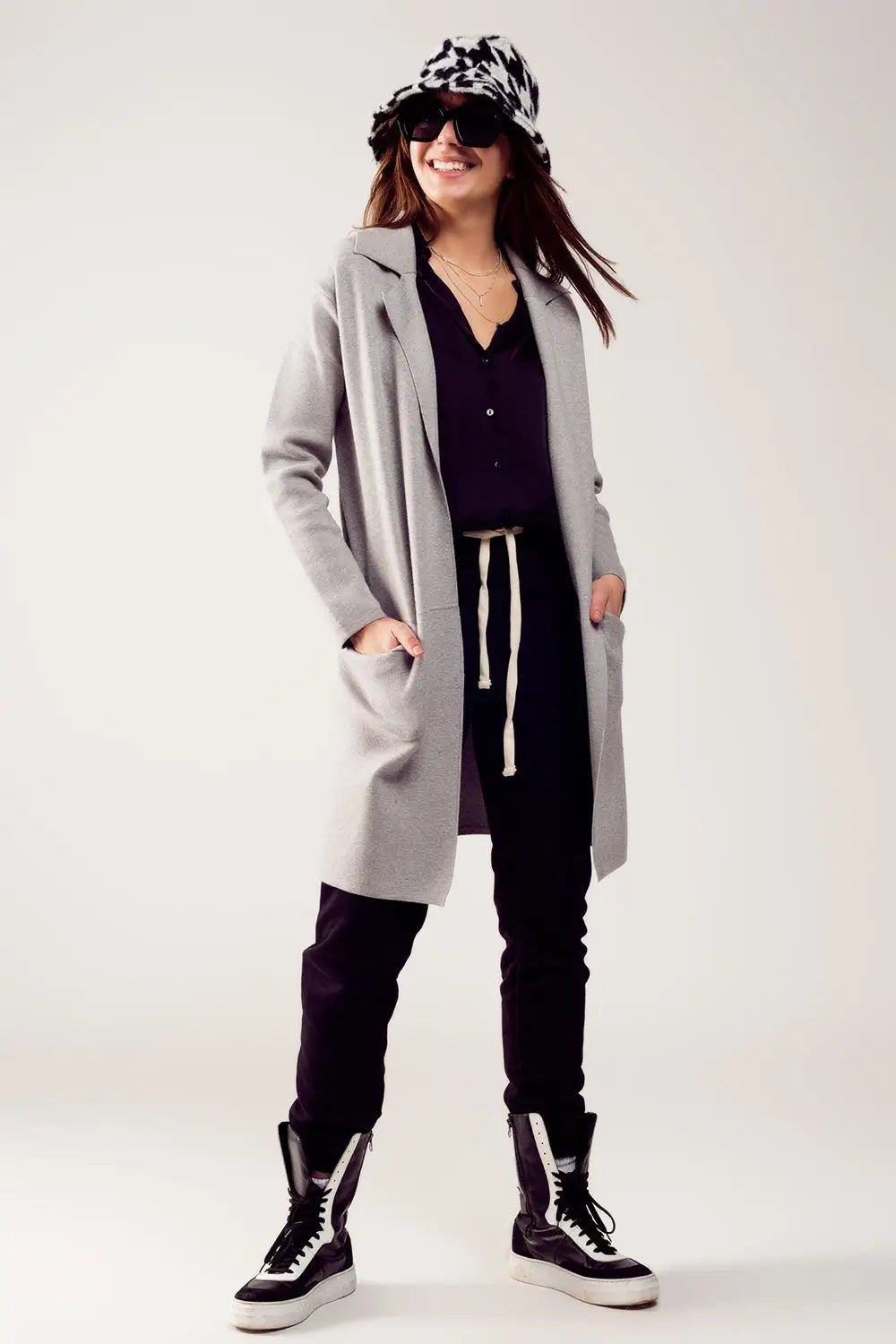 Oversized collar maxi cardigan in grey - GRAY / ONE - Cardigans