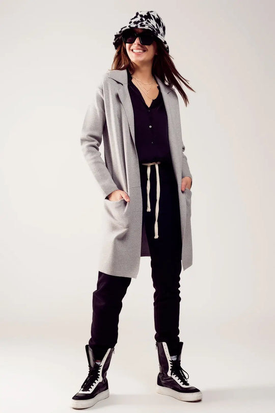 Oversized collar maxi cardigan in grey - GRAY / ONE - Cardigans
