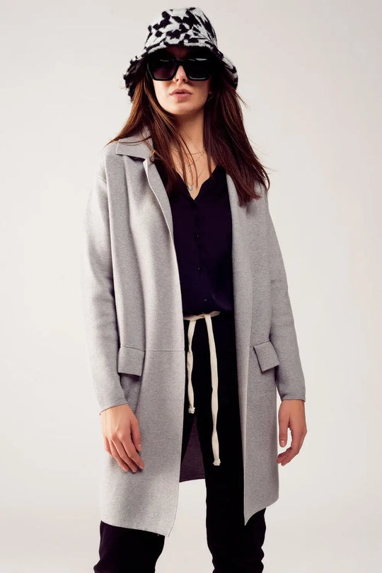 Oversized collar maxi cardigan in grey - GRAY / ONE - Cardigans