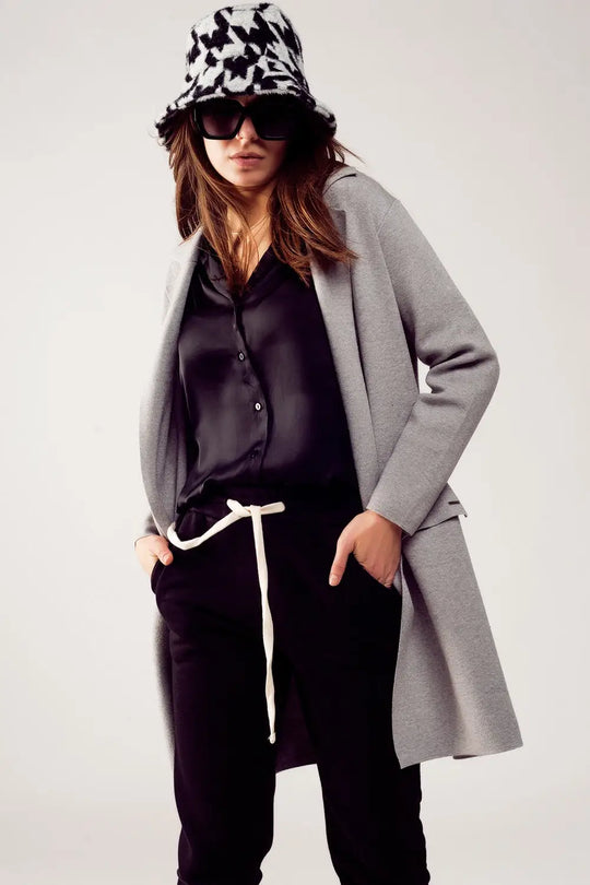 Oversized collar maxi cardigan in grey - GRAY / ONE - Cardigans