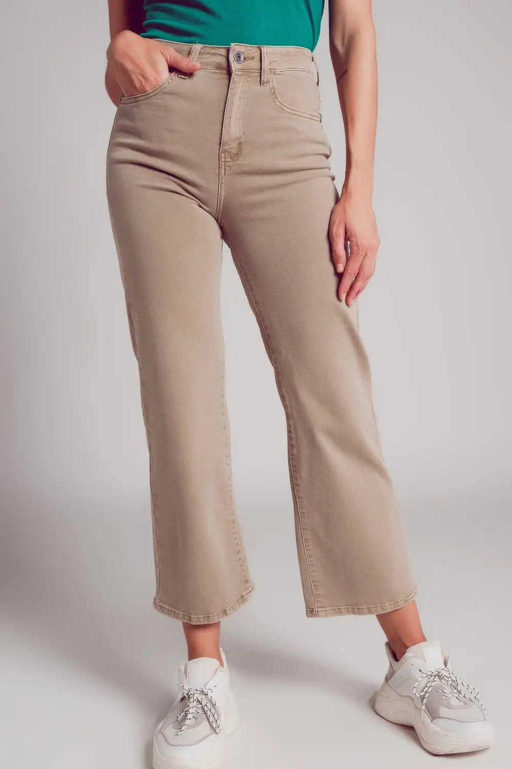 Cropped wide leg jeans in beige color - Colored Jeans