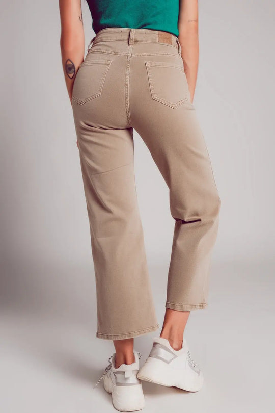 Cropped wide leg jeans in beige color - Colored Jeans