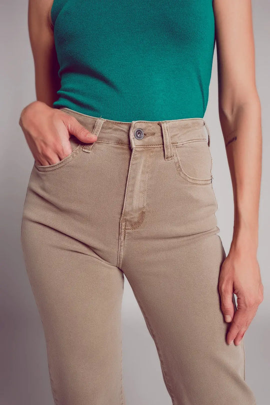 Cropped wide leg jeans in beige color - Colored Jeans