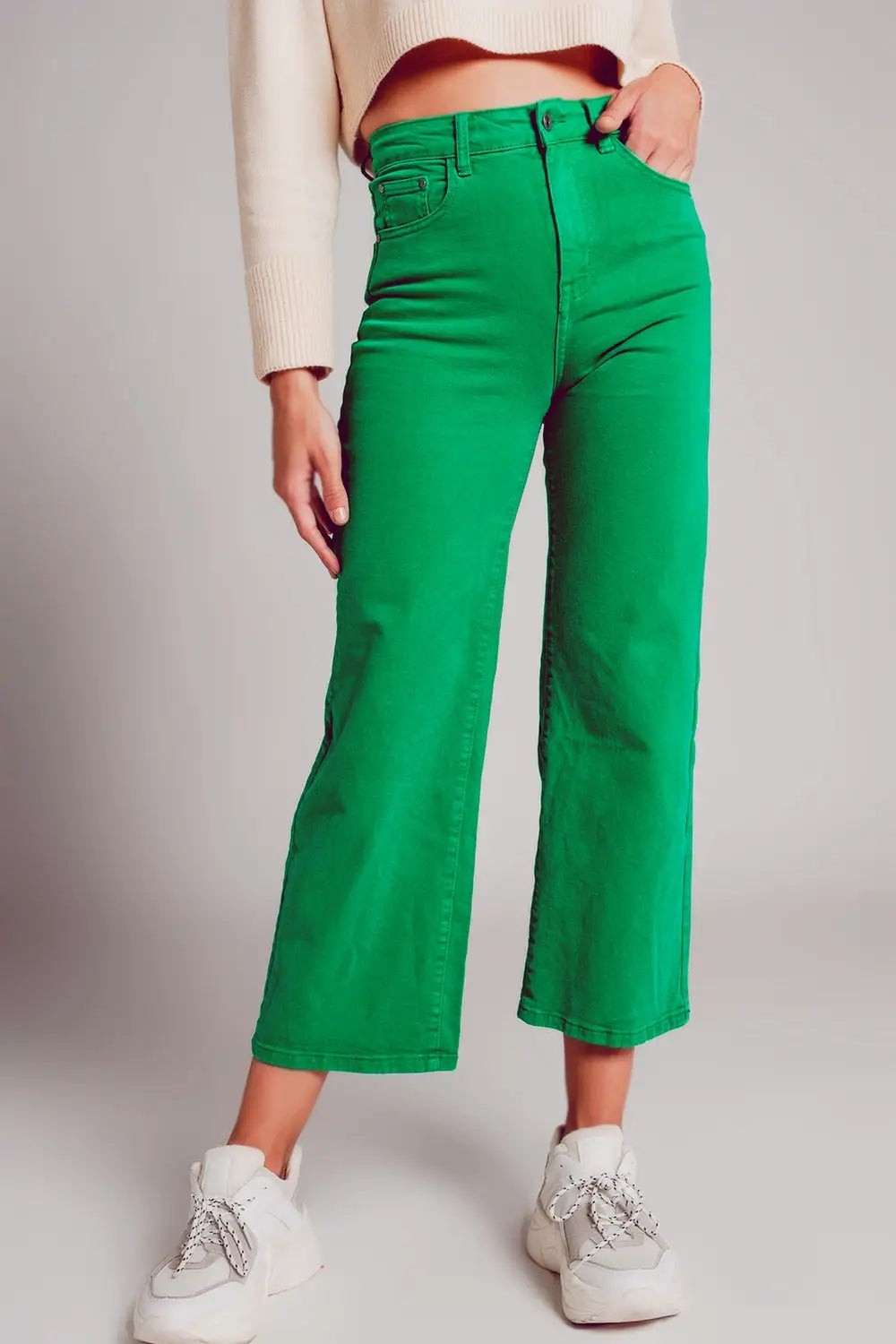 Cropped wide leg jeans in deep green - Colored Jeans