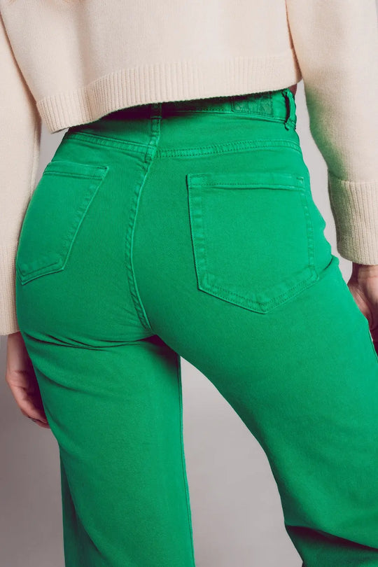 Cropped wide leg jeans in deep green - Colored Jeans