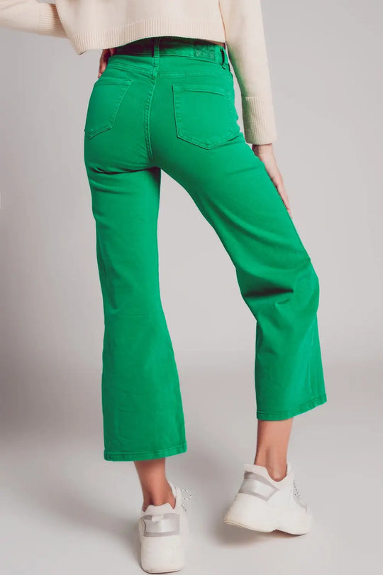 Cropped wide leg jeans in deep green - Colored Jeans