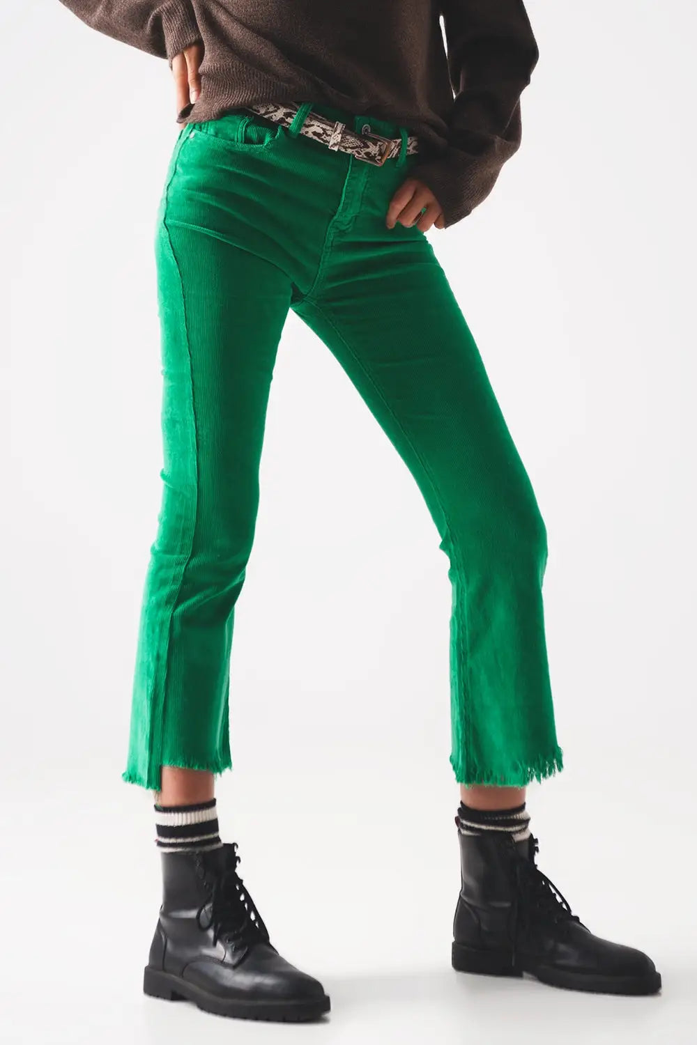 Flare corduroy pants in bold green - Colored Jeans