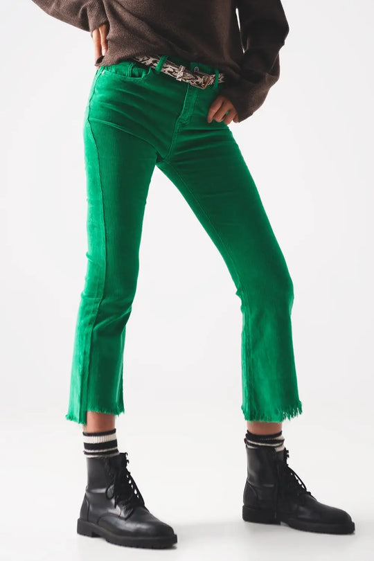 Flare corduroy pants in bold green - Colored Jeans
