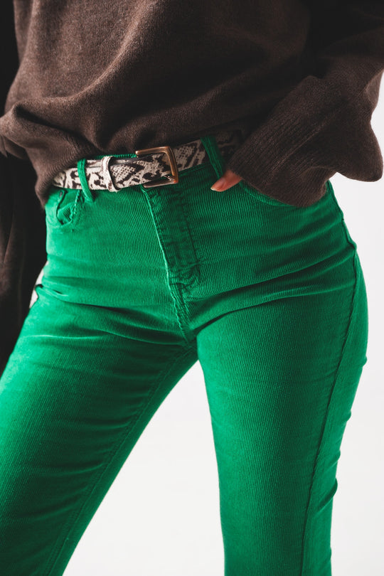 Flare corduroy pants in bold green