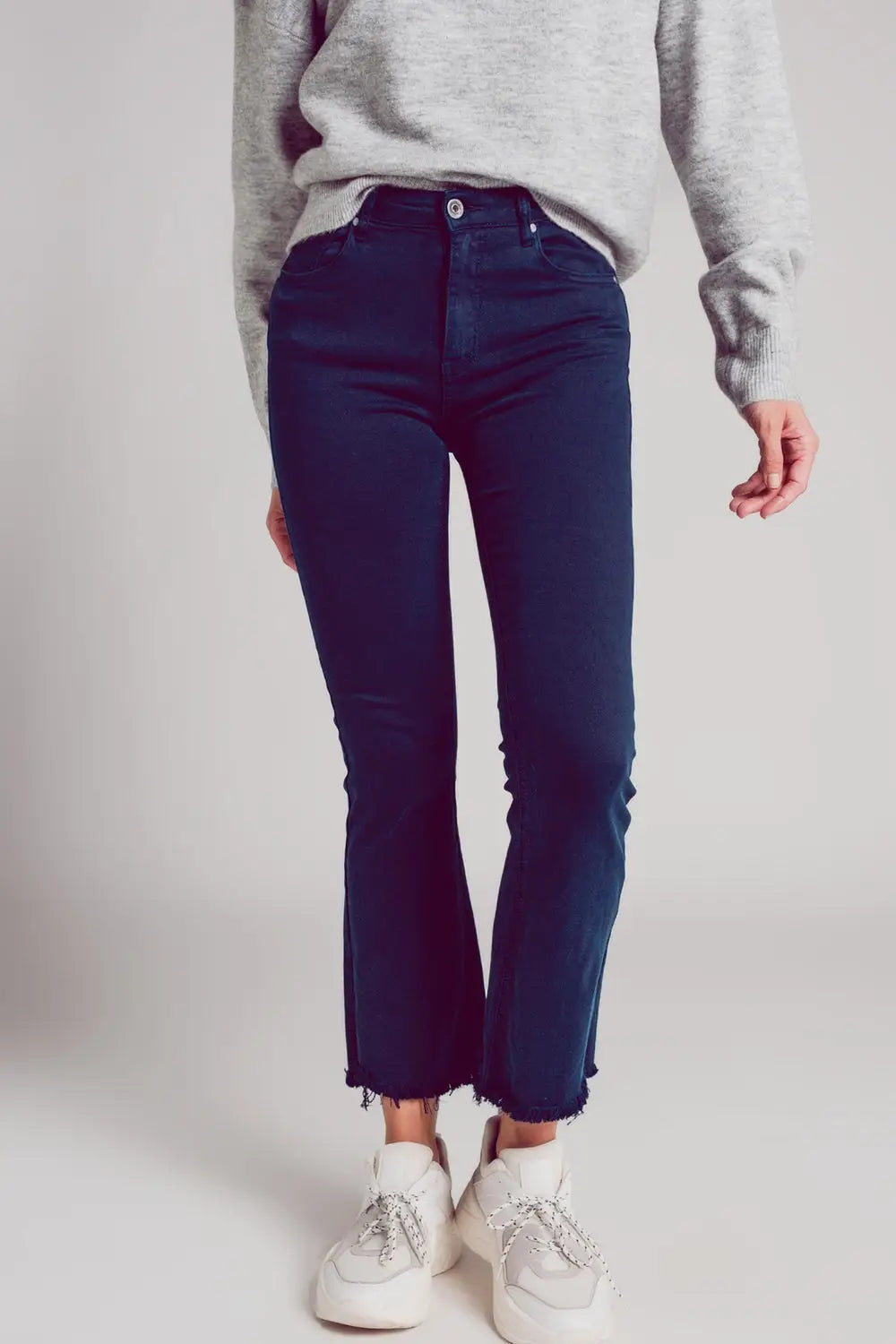 Flare jeans with raw hem edge in blue ink - Colored Jeans
