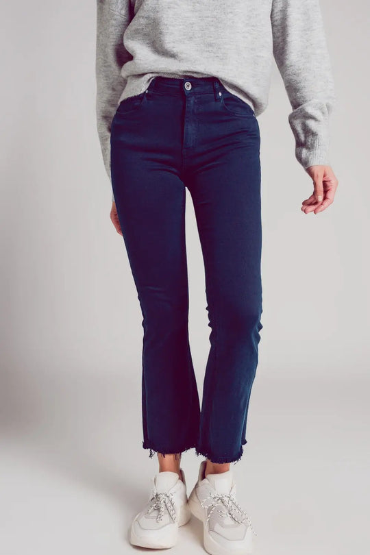 Flare jeans with raw hem edge in blue ink - Colored Jeans