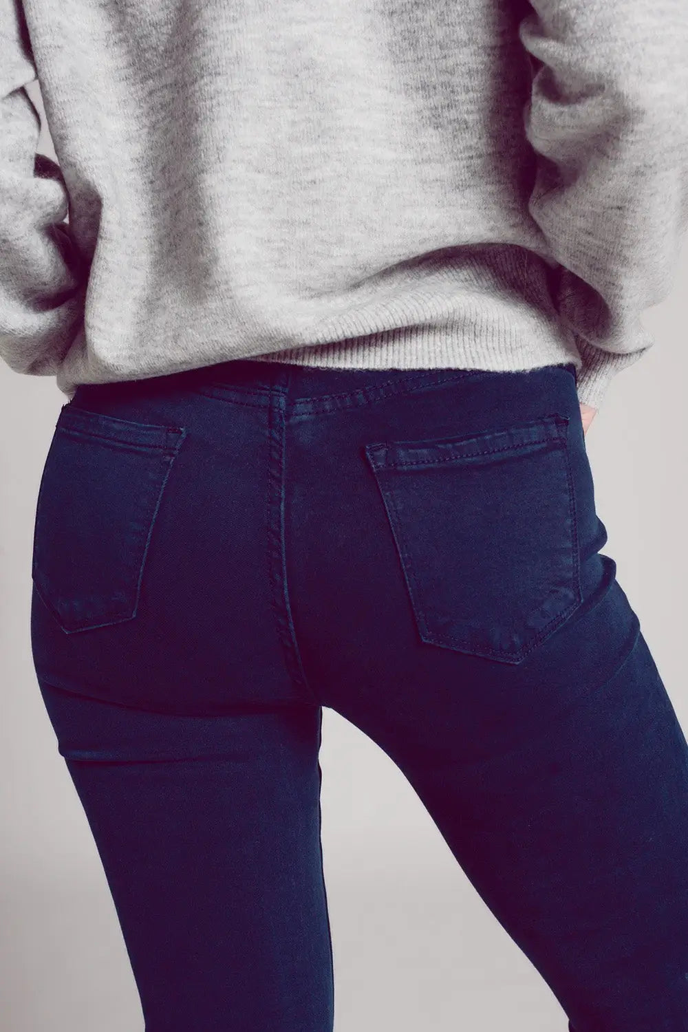 Flare jeans with raw hem edge in blue ink - Colored Jeans