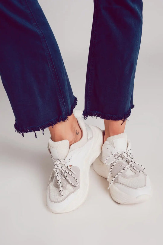 Flare jeans with raw hem edge in blue ink - Colored Jeans